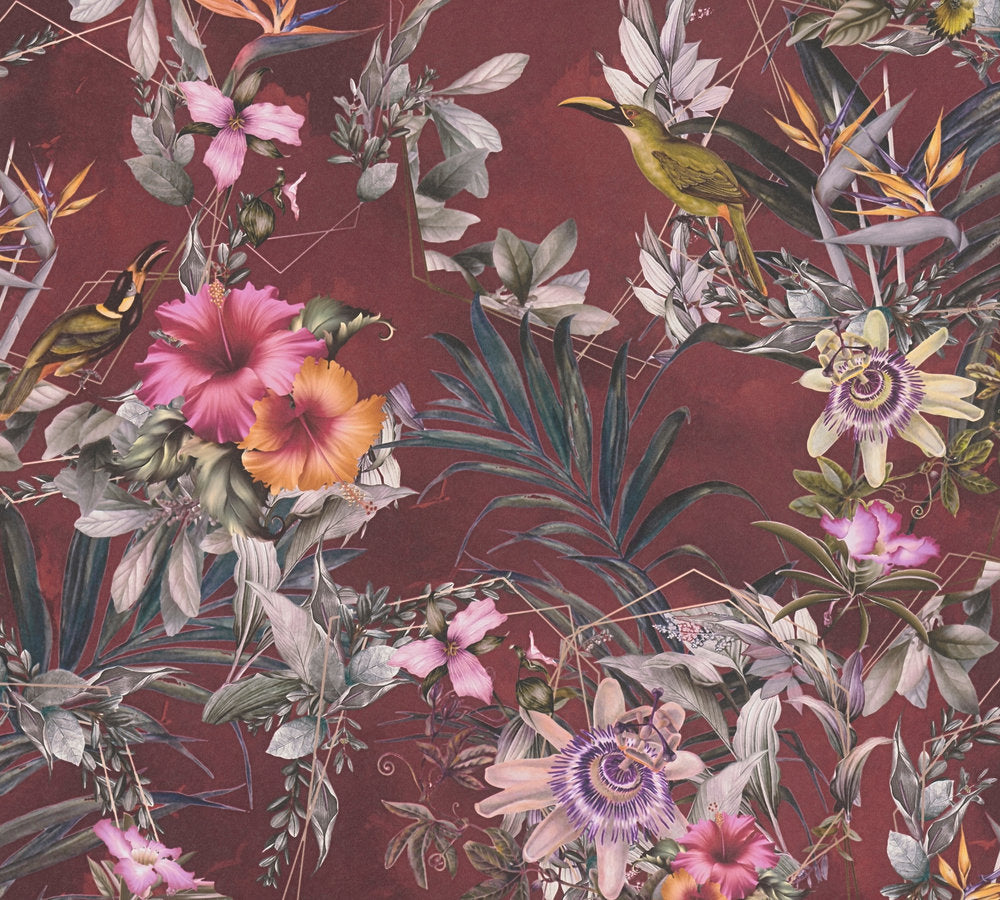 Dream Flowery - Hibiscus botanical wallpaper AS Creation Roll Red  381785