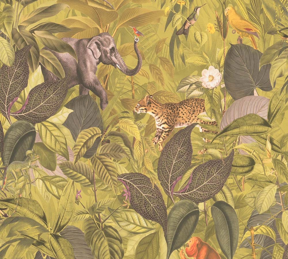 Pint Walls - Jungle botanical wallpaper AS Creation Roll Light Yellow  387242