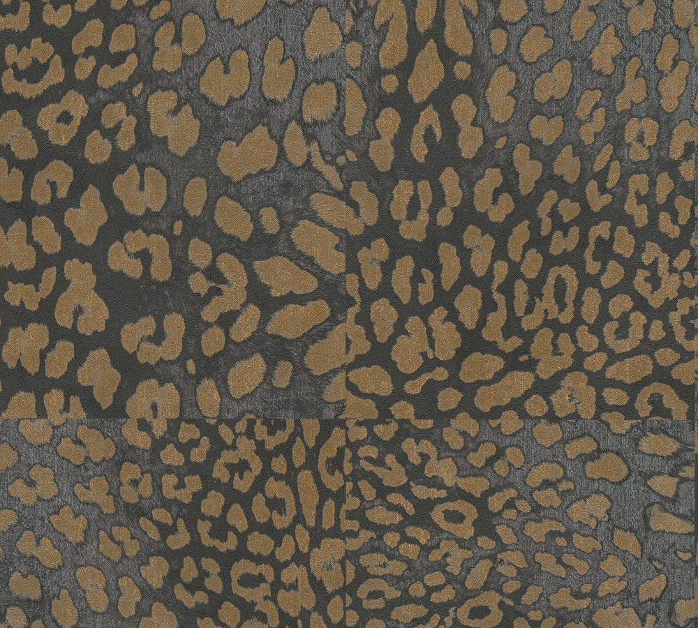Desert Lodge - Leopard Tiles botanical wallpaper AS Creation Roll Dark Grey  385234