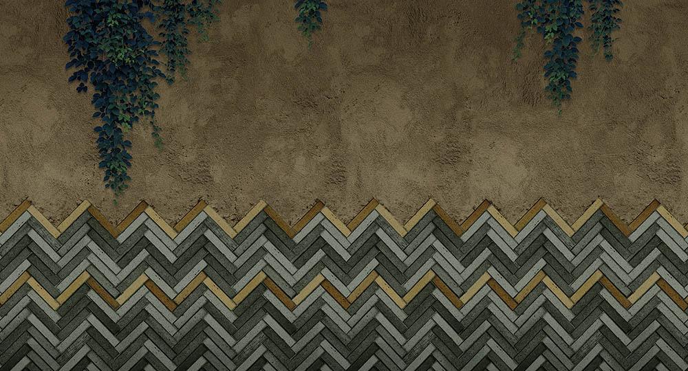 Cobalt - Fishbone Bricks digital print Muance Green   MU12046