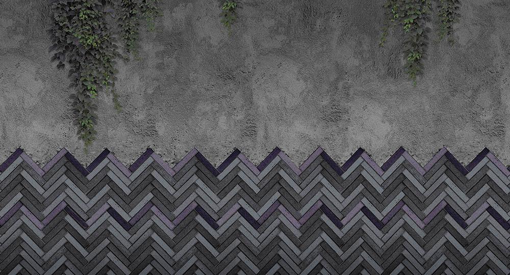 Cobalt - Fishbone Bricks digital print Muance Grey   MU12048