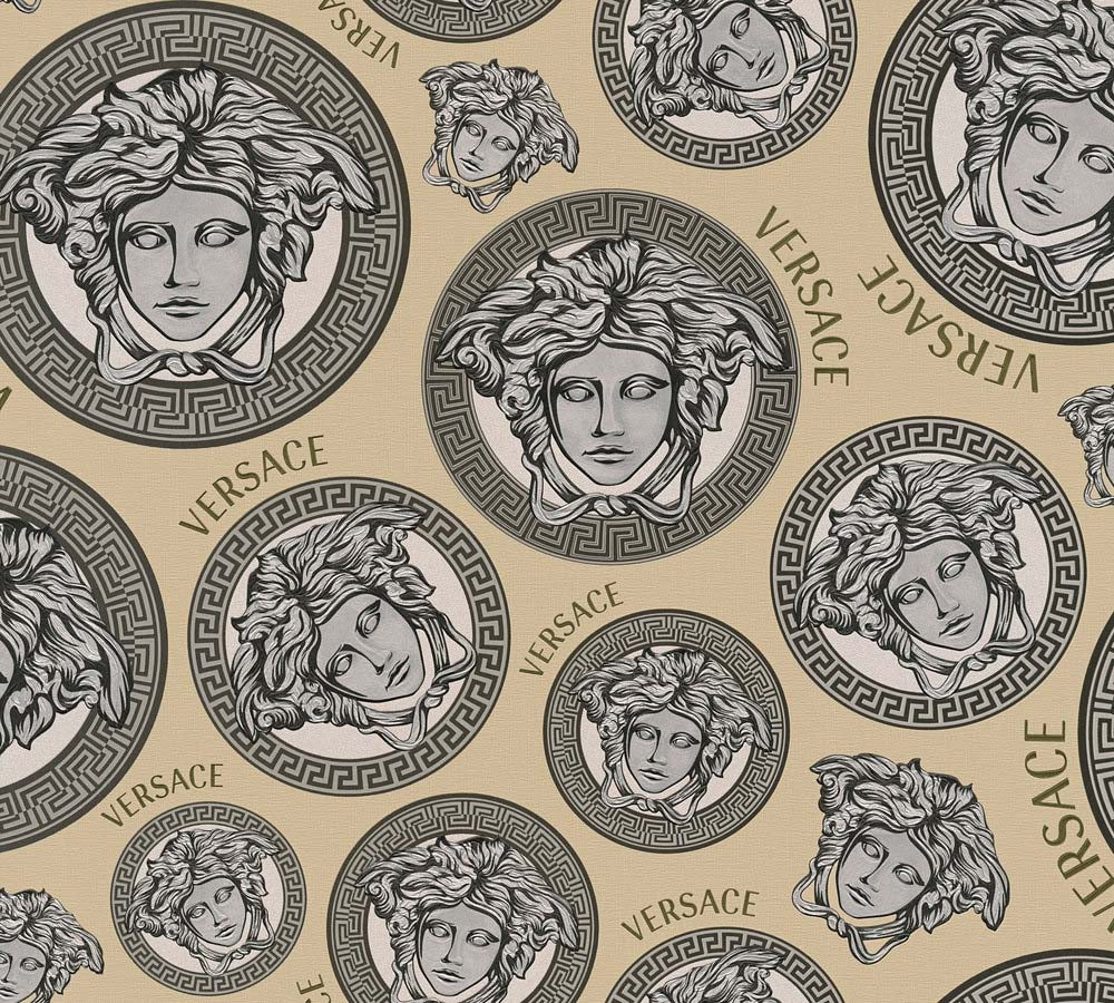 Versace 5 -  Medusa Duo designer wallpaper AS Creation Roll Taupe  386114