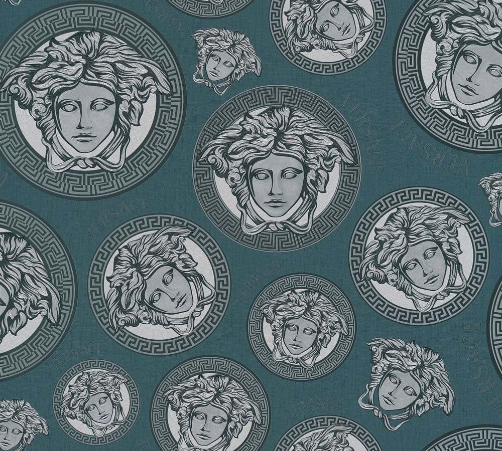 Versace 5 -  Medusa Duo designer wallpaper AS Creation Roll Blue  386111