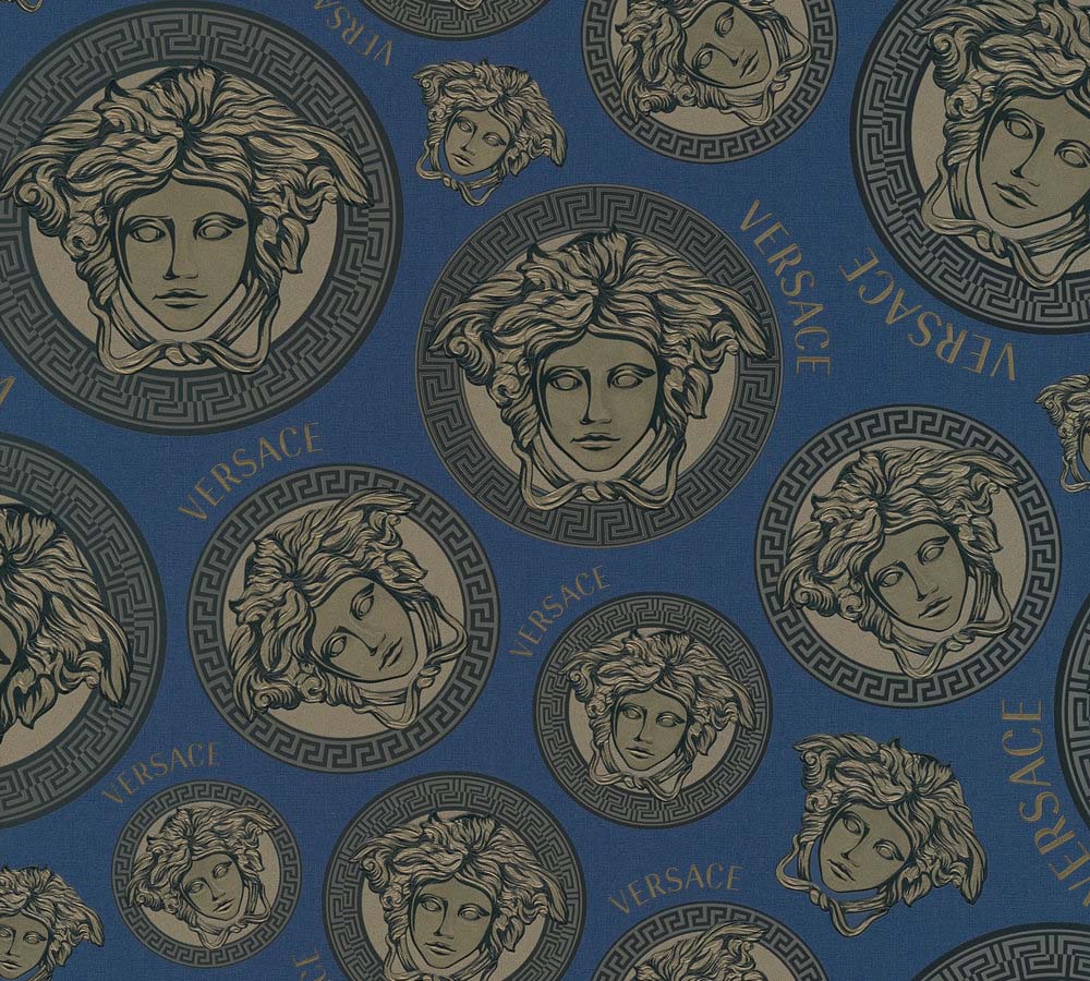 Versace 5 -  Medusa Duo designer wallpaper AS Creation Roll Dark Blue  386113