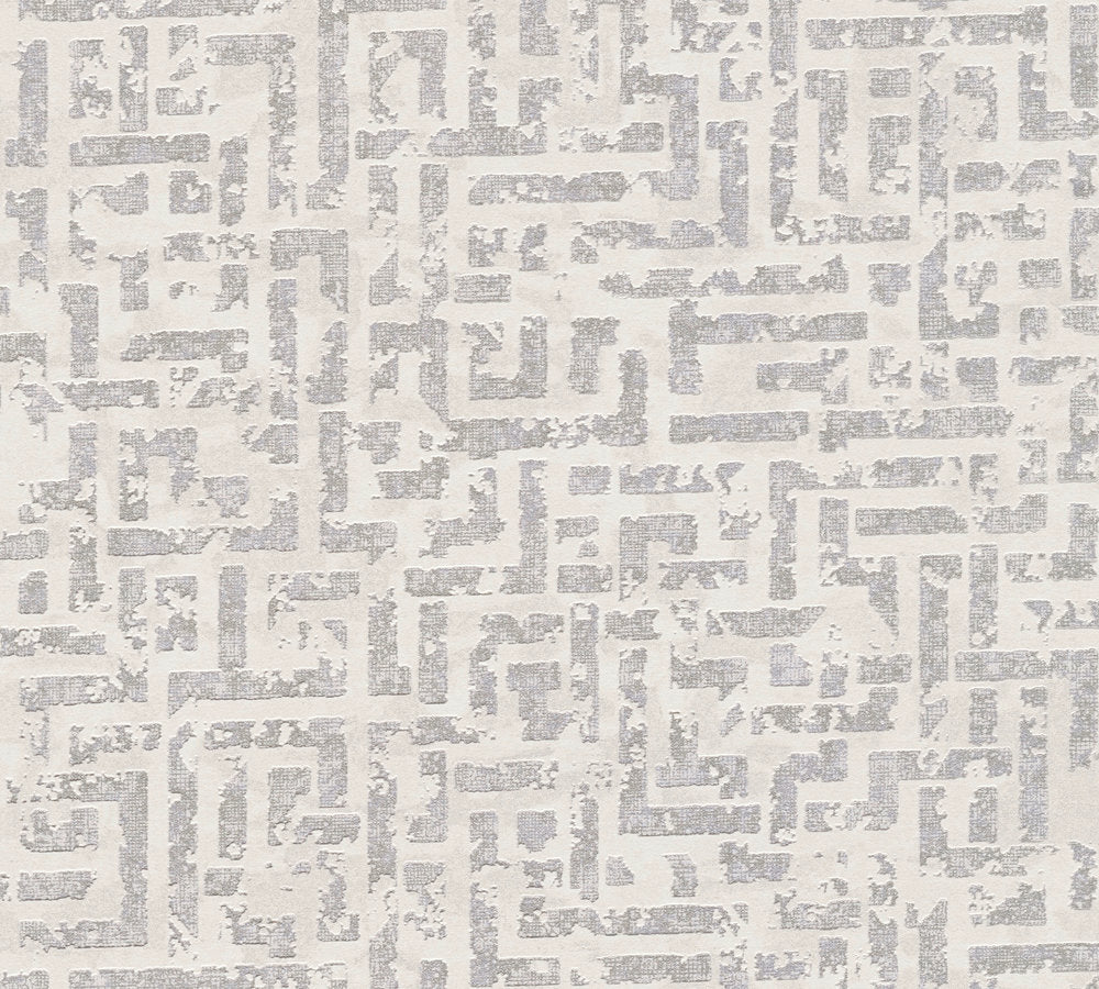 My Home My Spa - Metallic Maze geometric wallpaper AS Creation Roll Light Grey  386951