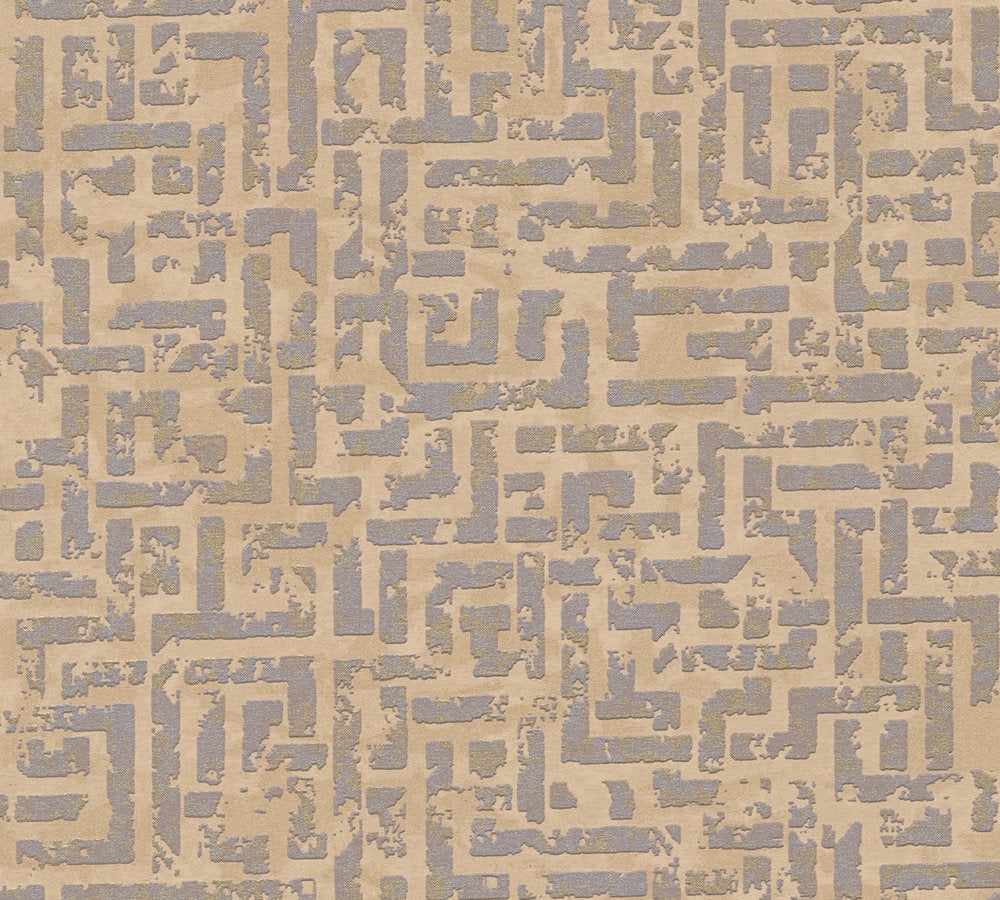 My Home My Spa - Metallic Maze geometric wallpaper AS Creation Roll Taupe  386952