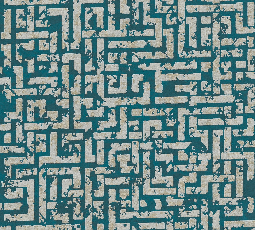 My Home My Spa - Metallic Maze geometric wallpaper AS Creation Roll Blue  386953