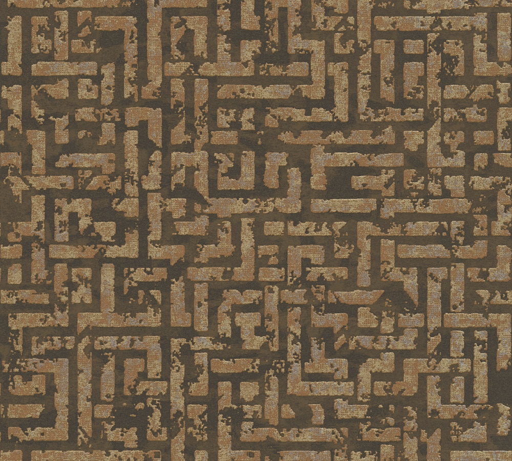 My Home My Spa - Metallic Maze geometric wallpaper AS Creation Roll Brown  386955