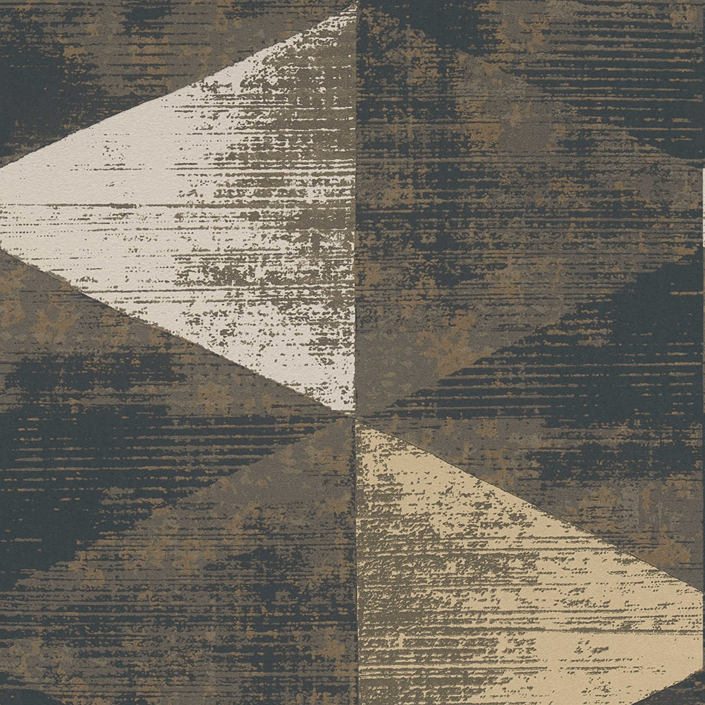 Geo Effect - Metallic Triangles geometric wallpaper AS Creation Roll Black  383532
