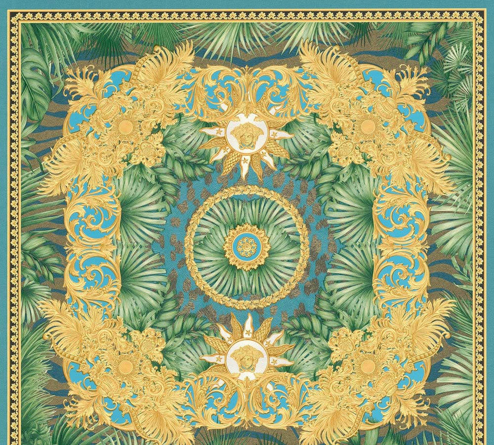Versace 5 -  Ornate Palm designer wallpaper AS Creation Roll Blue  387032