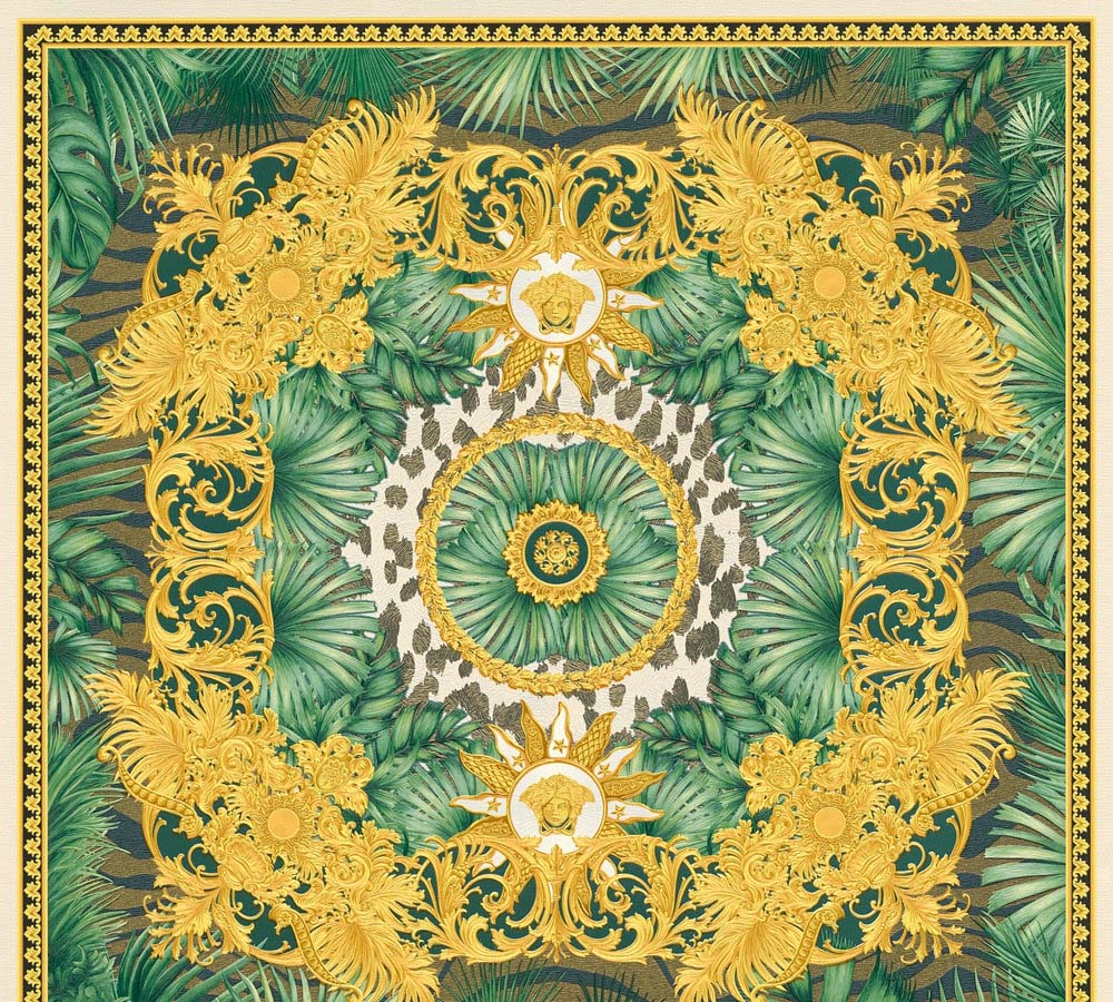 Versace 5 -  Ornate Palm designer wallpaper AS Creation Roll Green  387034