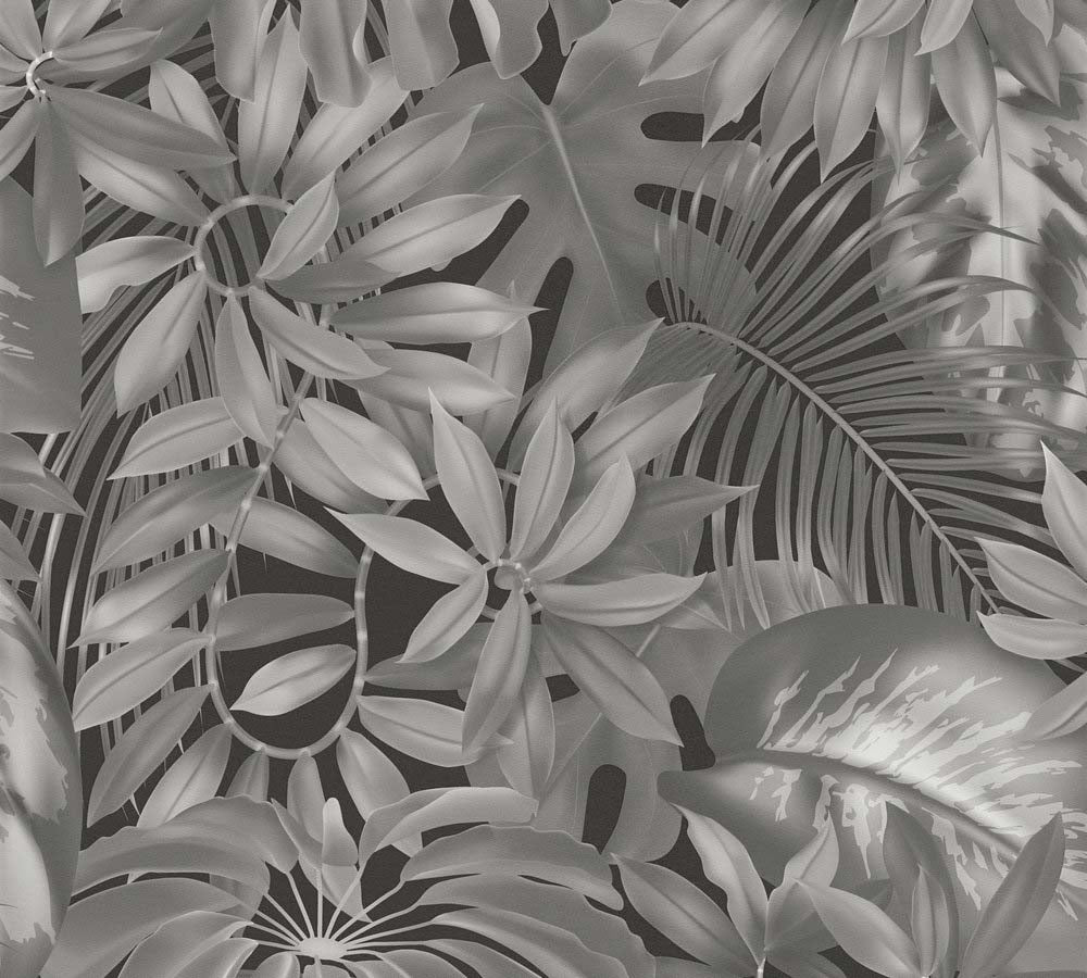 Pint Walls - Jungle Leaves botanical wallpaper AS Creation Roll Grey  387203