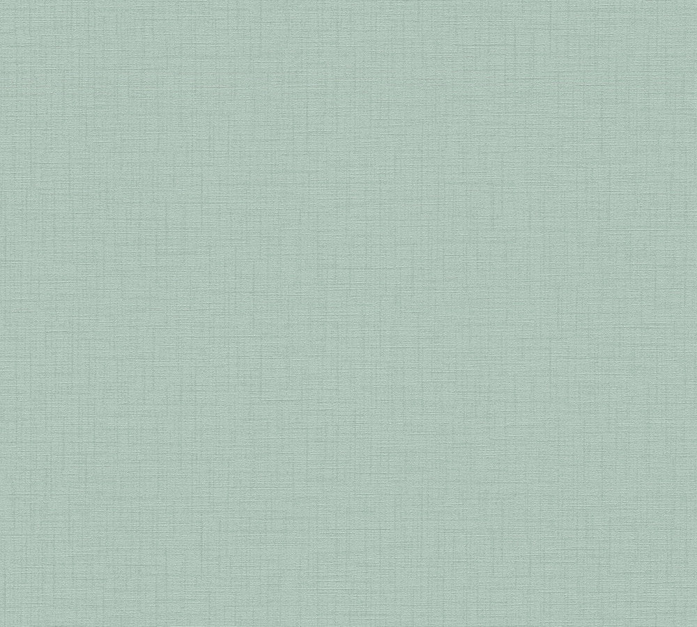 My Home My Spa - Linen Luxury Textile Look plain wallpaper AS Creation Roll Light Green  387129