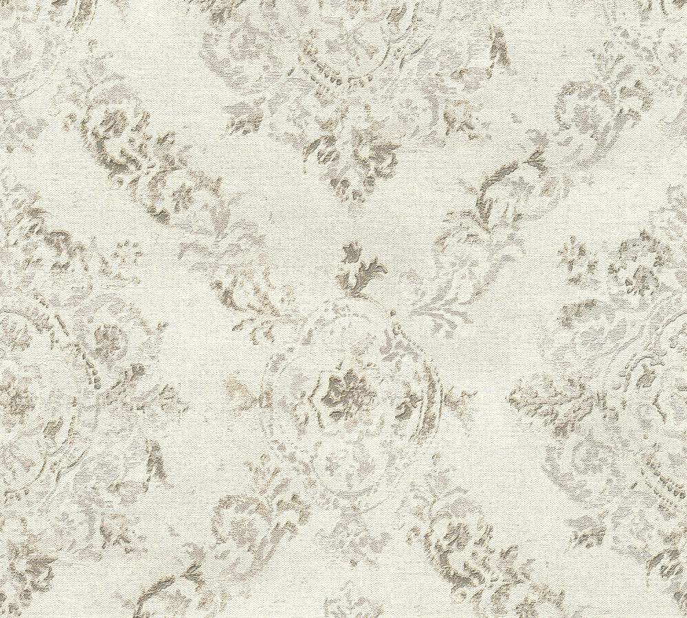 My Home My Spa - Vintage Damask damask wallpaper AS Creation Roll Light Grey  387072