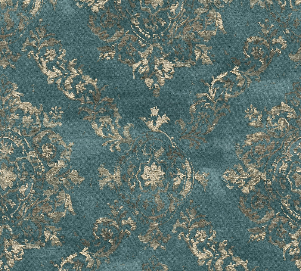 My Home My Spa - Vintage Damask damask wallpaper AS Creation Roll Blue  387073