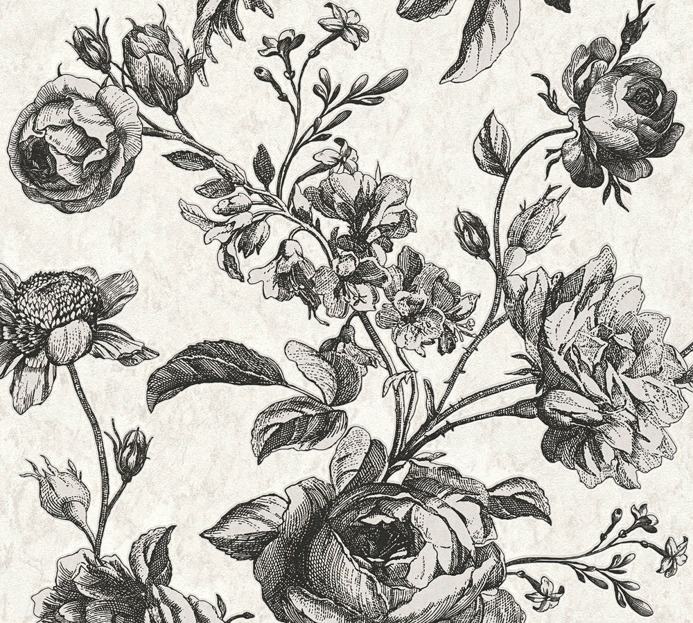 My Home My Spa - Vintage Roses botanical wallpaper AS Creation Roll Black  387002