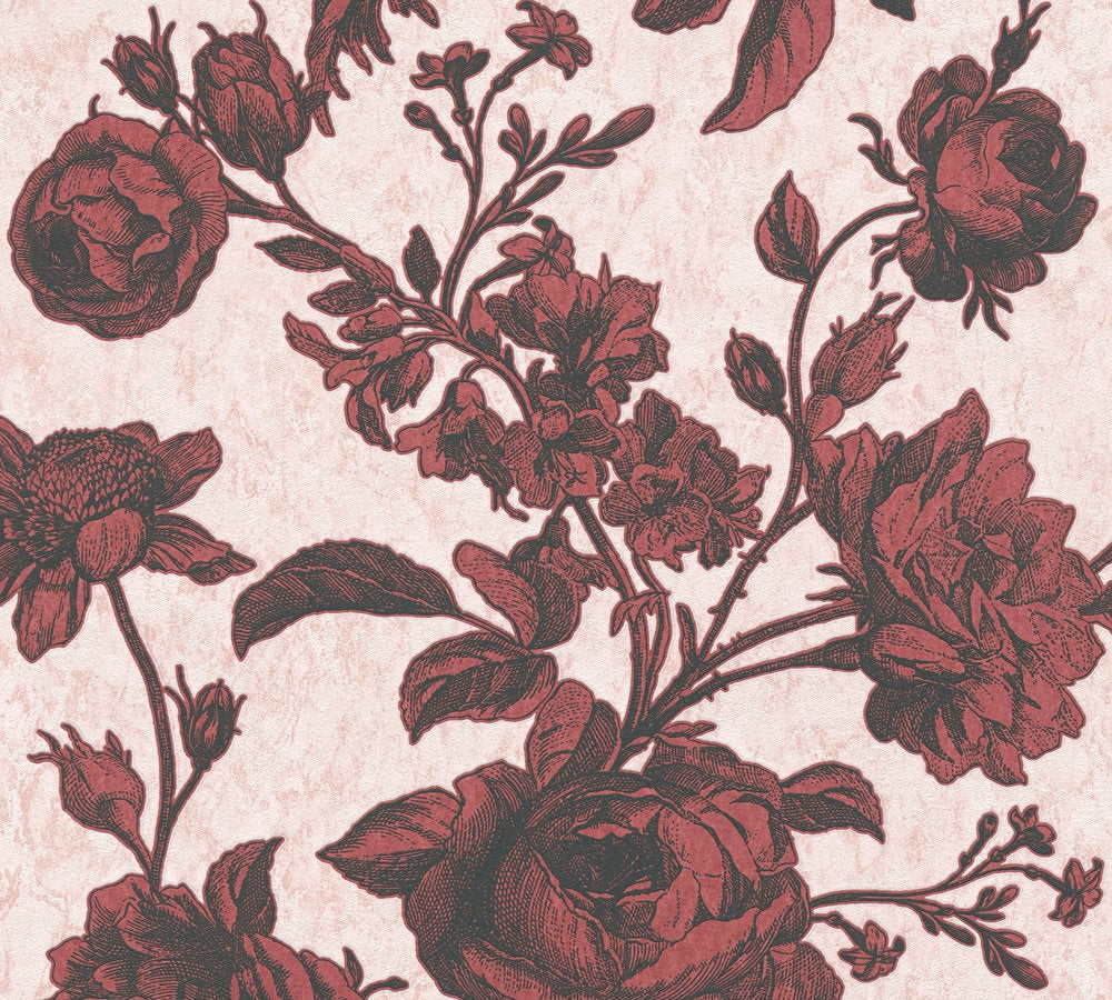 My Home My Spa - Vintage Roses botanical wallpaper AS Creation Roll Red  387004