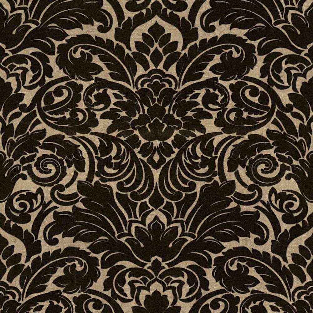 Castello - Flocked Damask textile wallpaper AS Creation Roll Dark Brown  335834