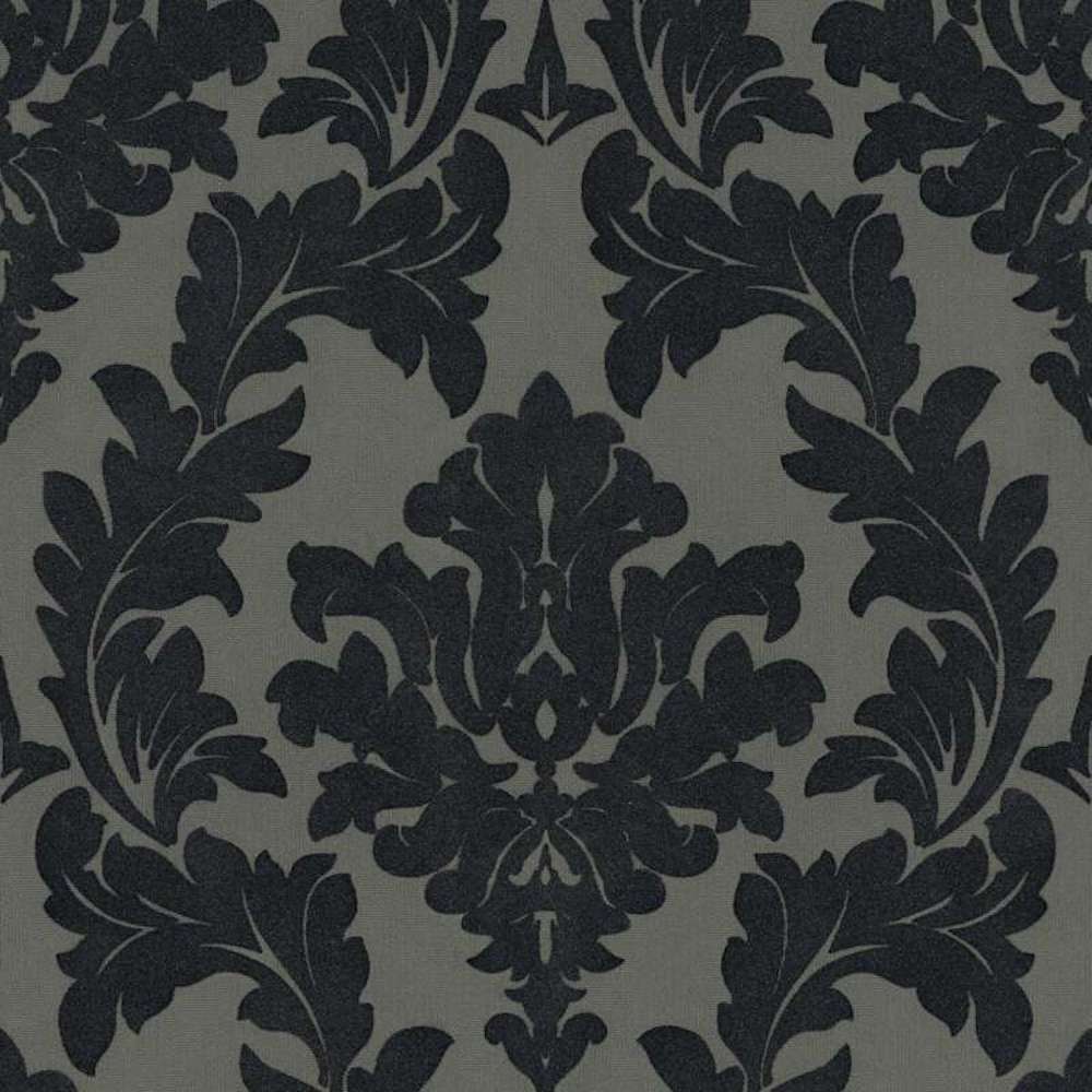 Castello -Flocked Damask Desire textile wallpaper AS Creation Roll Dark Grey  335805
