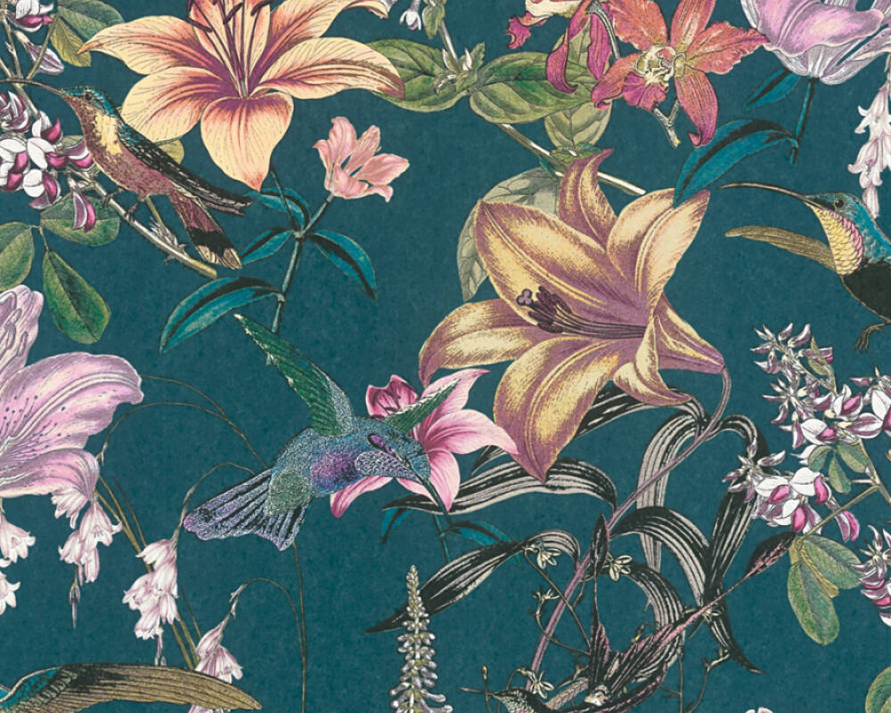 Jungle Chic - Trendy Botanicals botanical wallpaper AS Creation Roll Blue  377012