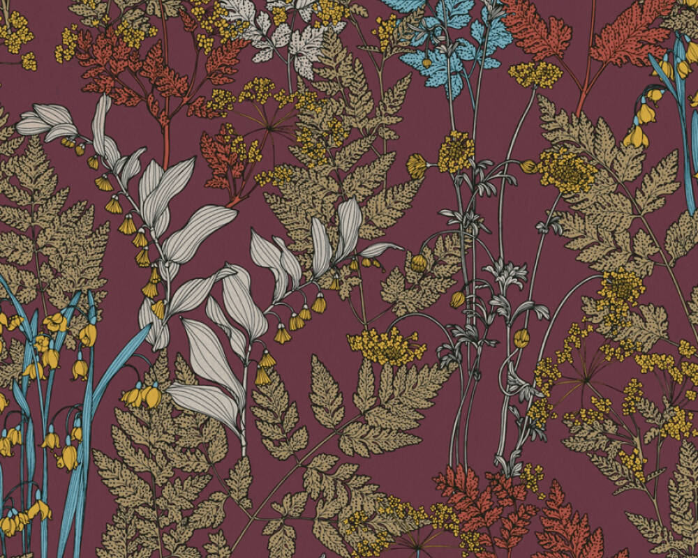 Floral Impression - Florals in the Woods botanical wallpaper AS Creation Roll Dark Red  377514