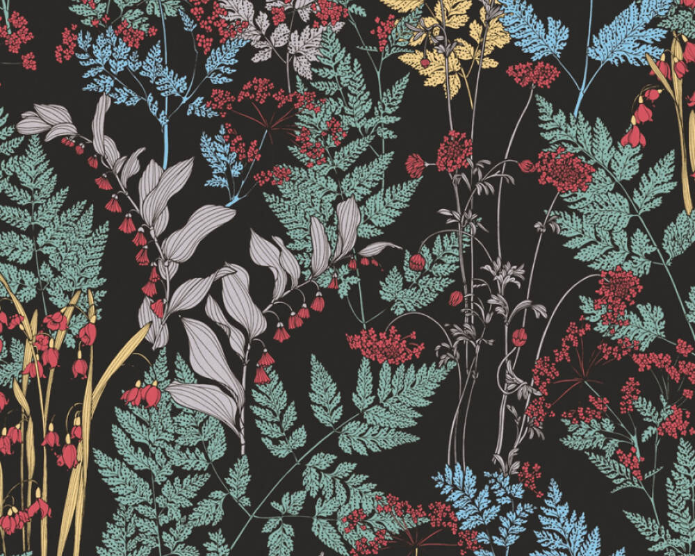 Floral Impression - Florals in the Woods botanical wallpaper AS Creation Roll Black  377511
