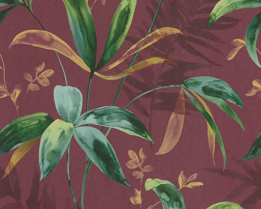 Jungle Chic - Trendy Tropics botanical wallpaper AS Creation Roll Dark Red  377043