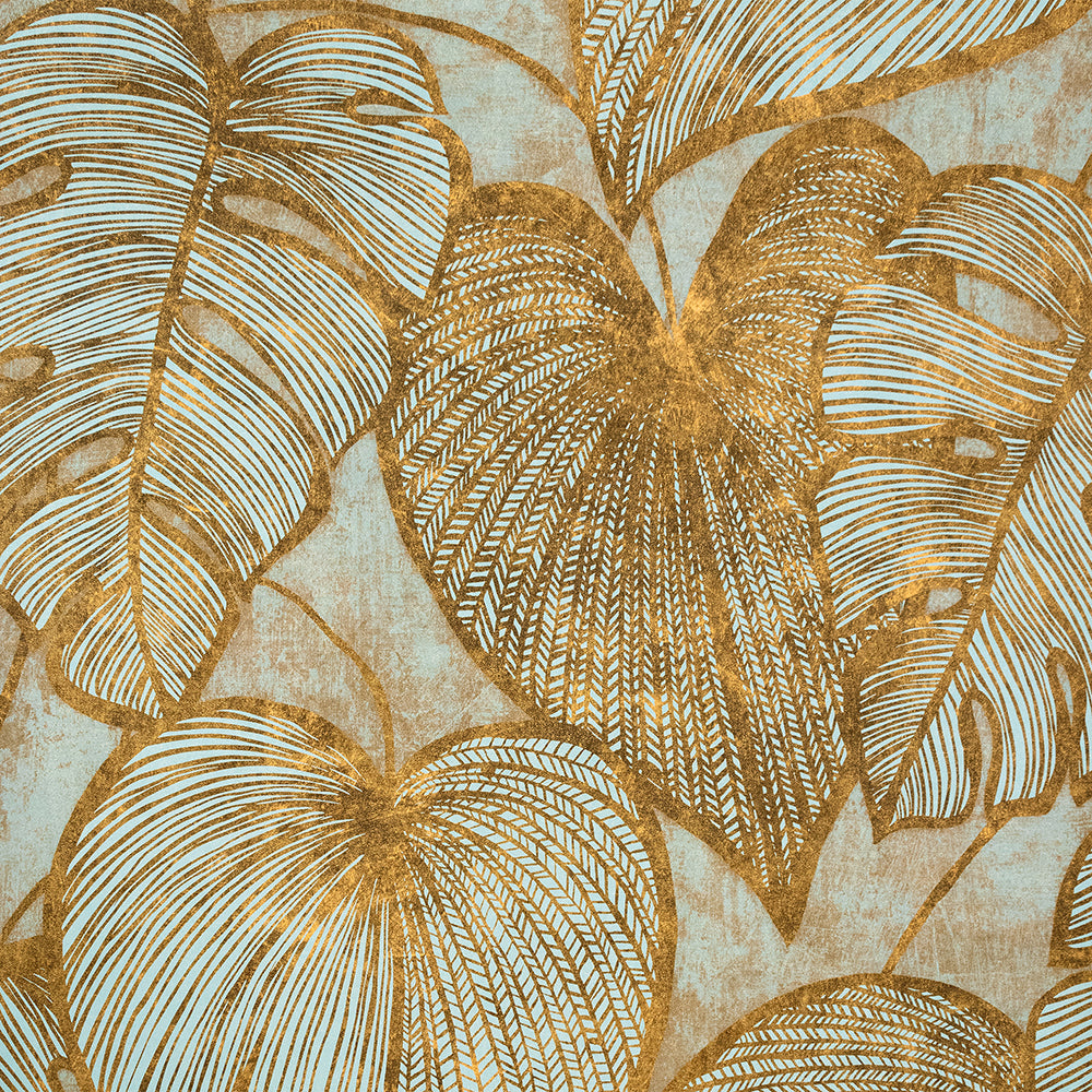 Julie Feels Home - Monstera botanical wallpaper Hohenberger Roll Gold Teal  26943-HTM